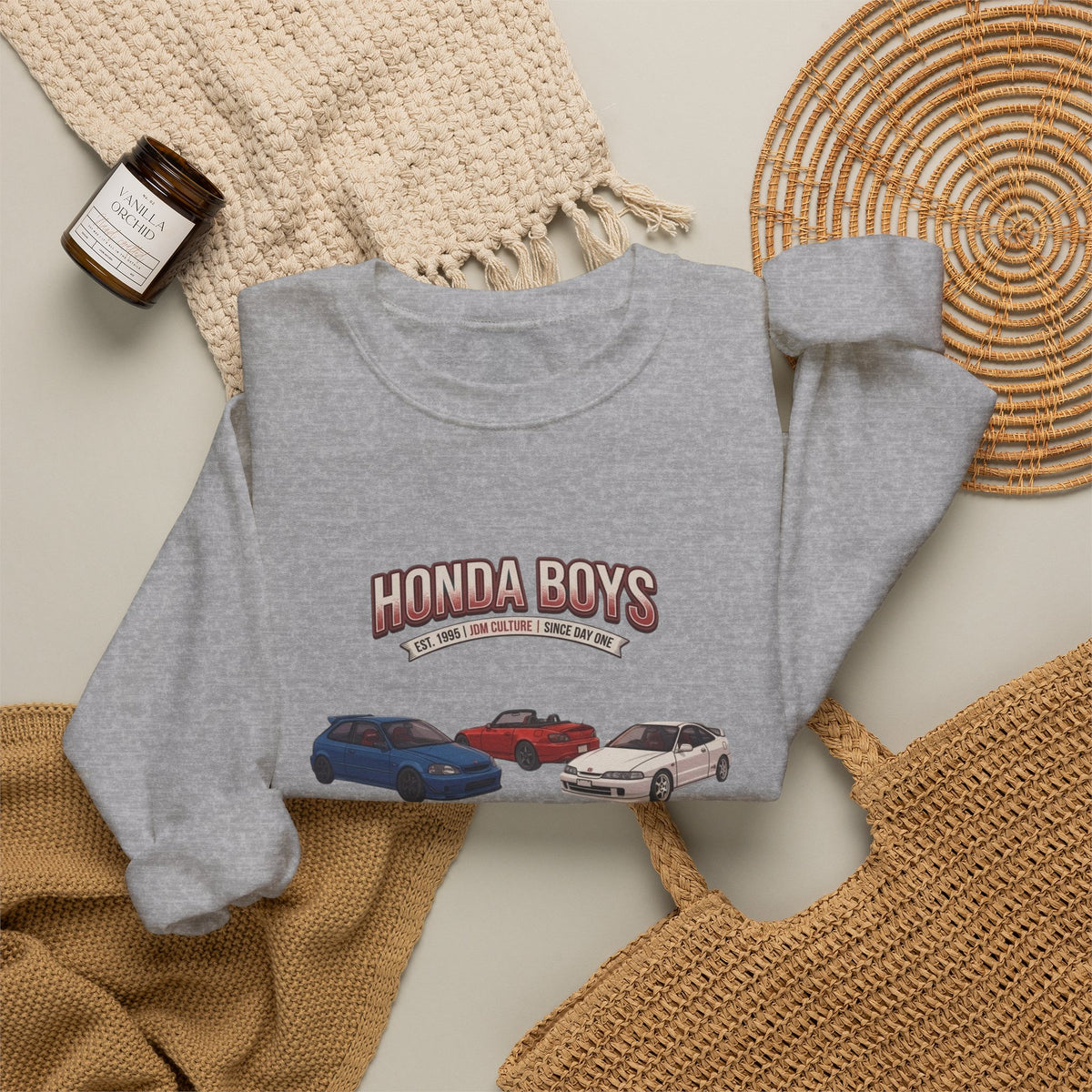 Honda Boys Crewneck Sweatshirt — Retro JDM Car Graphic