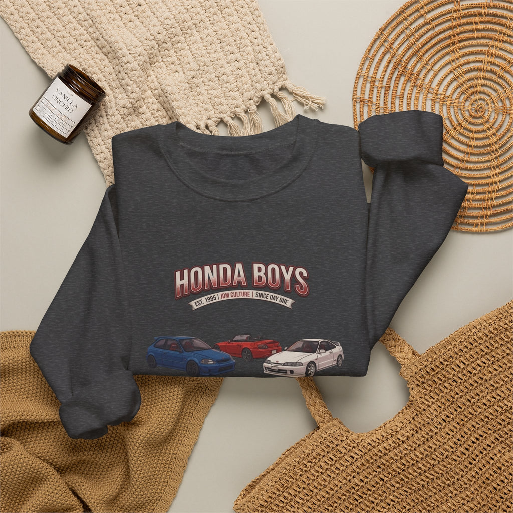 Honda Boys Crewneck Sweatshirt — Retro JDM Car Graphic