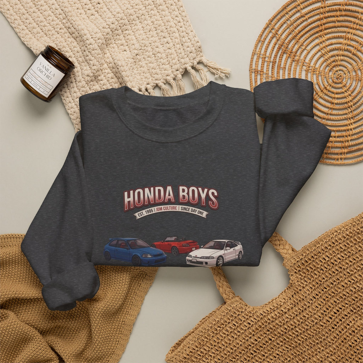 Honda Boys Crewneck Sweatshirt — Retro JDM Car Graphic