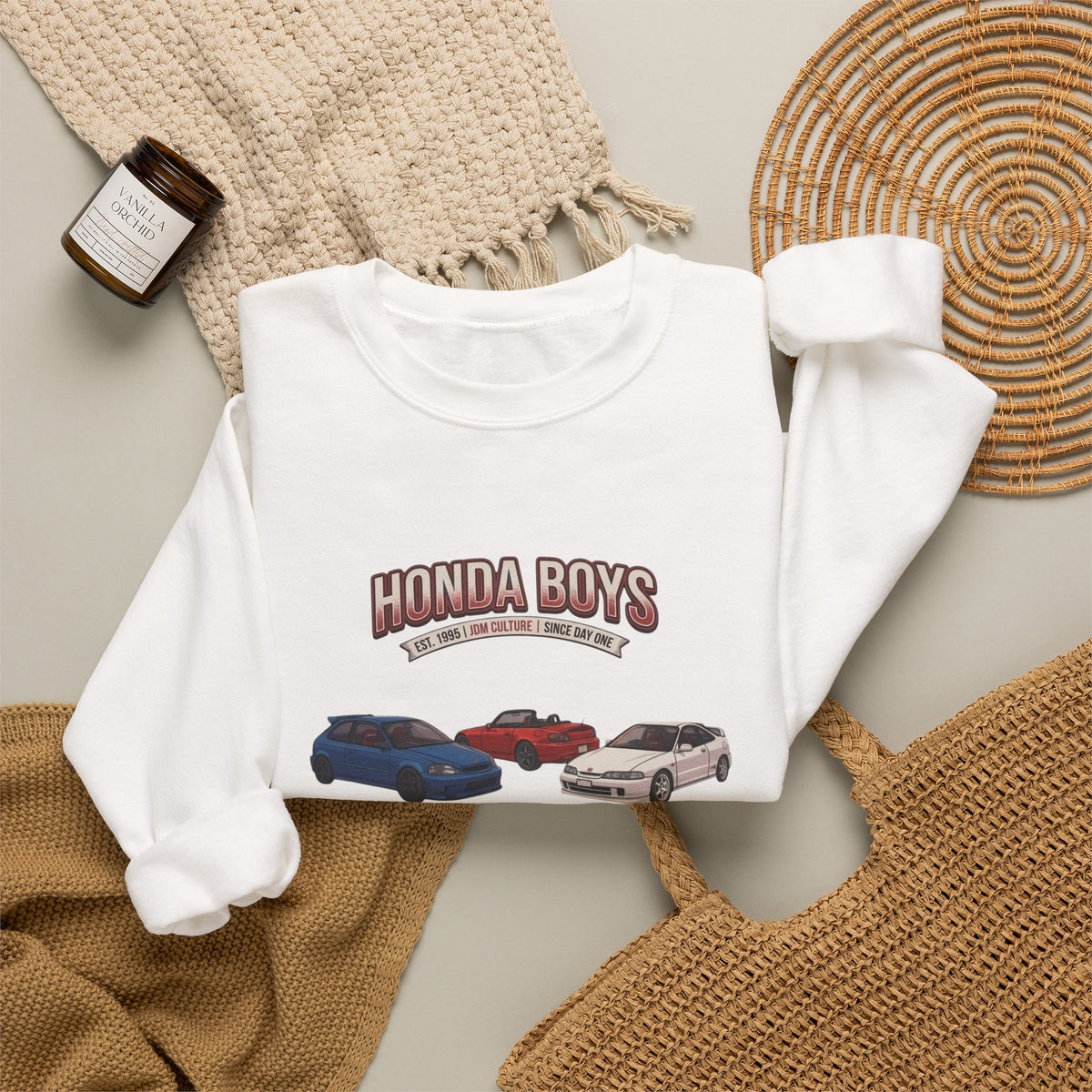 Honda Boys Crewneck Sweatshirt — Retro JDM Car Graphic