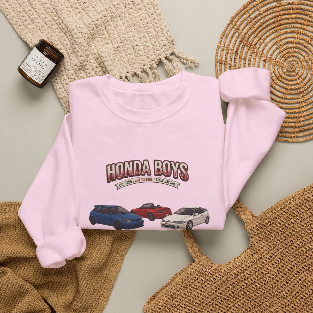 Honda Boys Crewneck Sweatshirt — Retro JDM Car Graphic