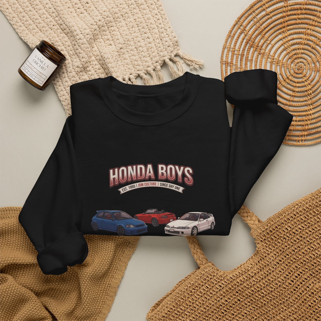 Honda Boys Crewneck Sweatshirt — Retro JDM Car Graphic